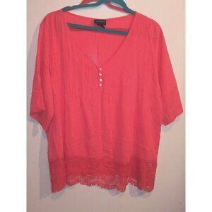 Anthropologie top Plus Size 2X LIV Los Angeles coral lace accents dotted V neck